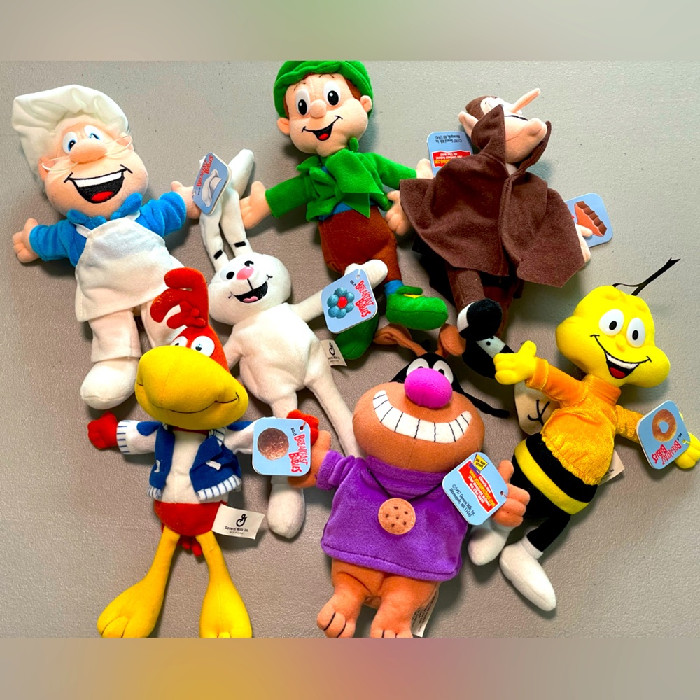 1997 General Mills Breakfast Babies Stuffed Toys Complete Set of 7 with Tags.
